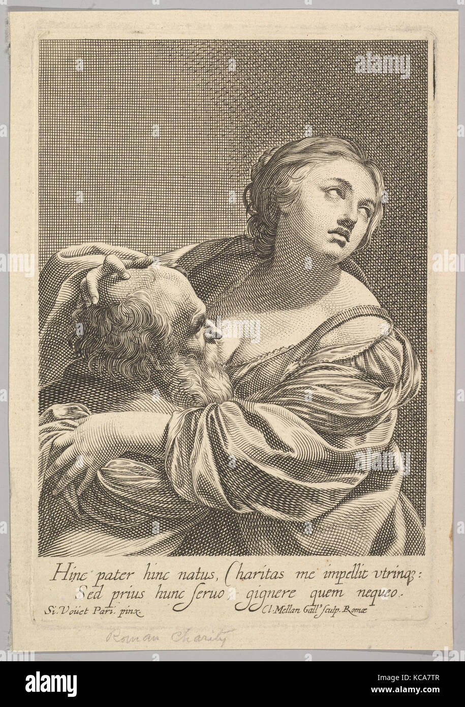 Carità romana (La Charité romaine), foglio: 7 3/16 x 4 15/16 in. (18,2 x 12,5 cm), stampe, Claude Mellan (francese, Abbeville 1598 Foto Stock