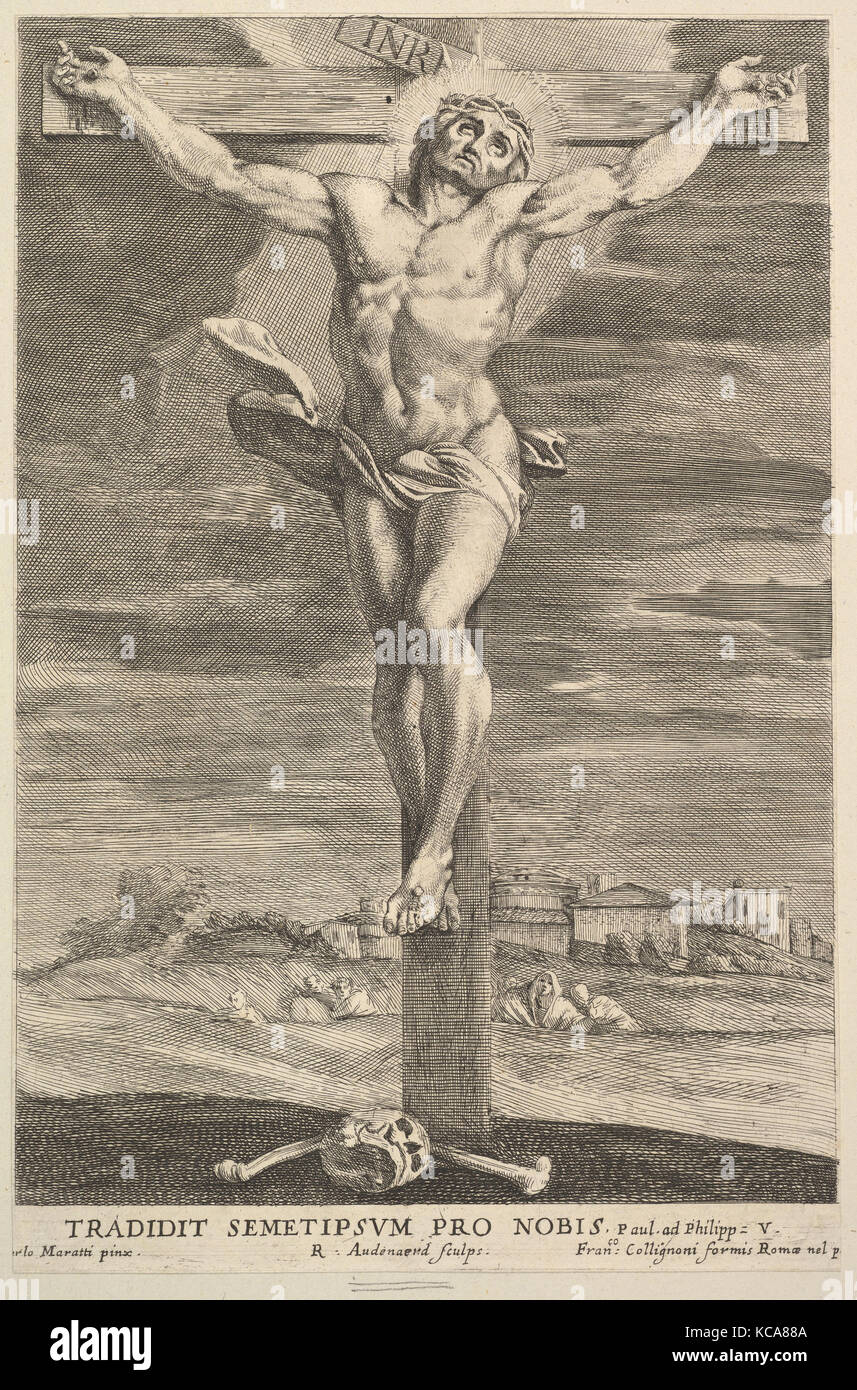 Crocifissione, 1670-90, di attacco e di incisione, foglio: 21 7/8 x 15 15/16 in. (55,5 x 40,5 cm), stampe, Robert van Audenaerde Foto Stock