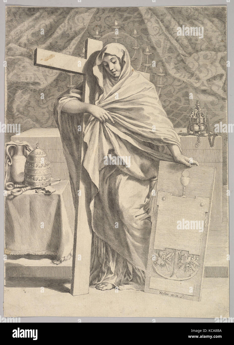 Personificazione della fede, incisione; secondo stato di tre (BN), foglio: 11 15/16 x 8 11/16 in. (30,4 x 22,1 cm), stampe, Claude Foto Stock