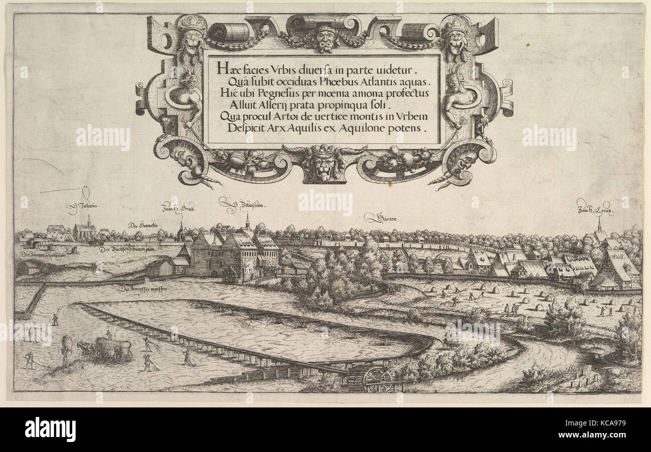 Vista di Norimberga, a ovest; a sinistra, al centro e a destra le piastre, Hanns Lautensack, 1552 Foto Stock