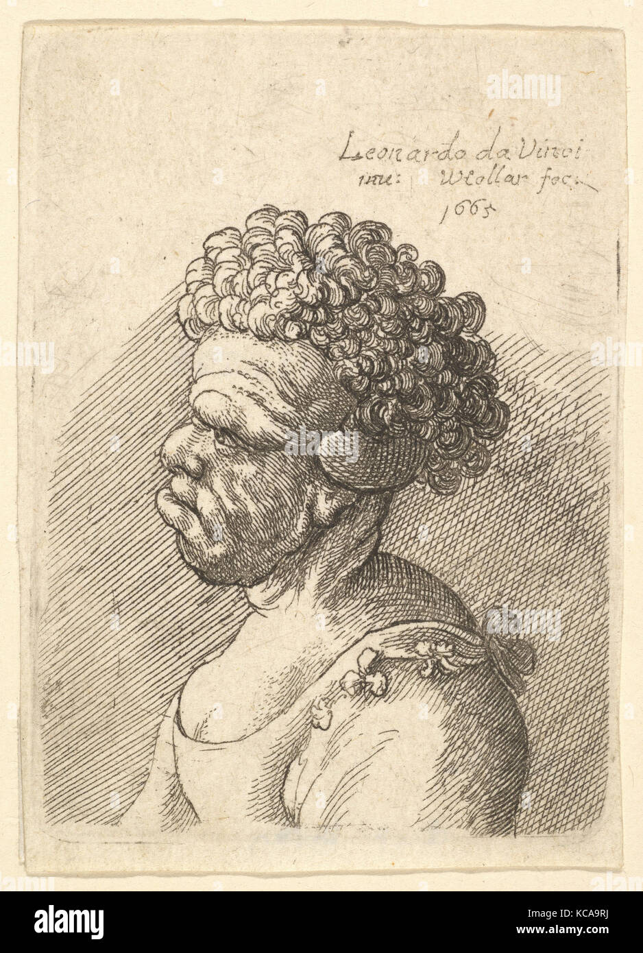 Busto di un deformato donna con capelli ricci in profilo a sinistra, dopo Leonardo da Vinci, 1665 Foto Stock