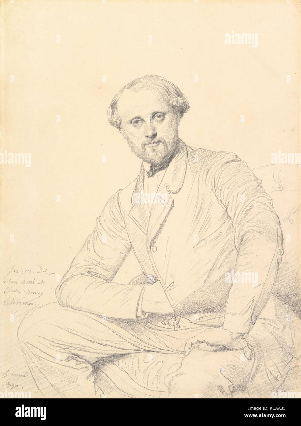 Henri Lehmann, 1850, Grafite su carta intessuta, foglio: 12 1/2 x 9 3/8 in. (31,7 x 23,8 cm), disegni, Jean Auguste Dominique Ingres Foto Stock