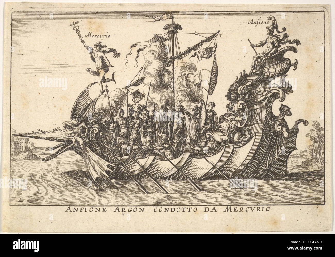 La piastra 2: l'Argonaut Amphion guidato da Mercurio (Anfione Argon. condotto da mercurio), con una fantastica bestia testa in corrispondenza della prua Foto Stock
