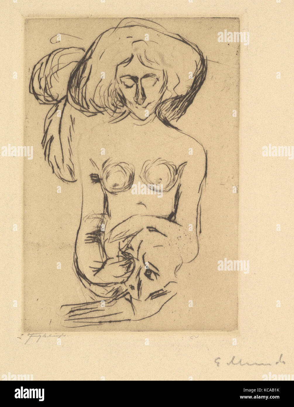 La crudeltà, 1905, puntasecca in marrone/nero inchiostro, Piastra: 3 3/4 x 2 9/16 pollici (9,5 x 6,5 cm), stampe, Edvard Munch (Norvegese, Løten Foto Stock