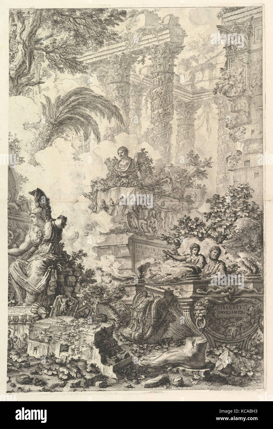 Frontespizio con statua di Minerva, Giovanni Battista Piranesi, ca. 1748 Foto Stock