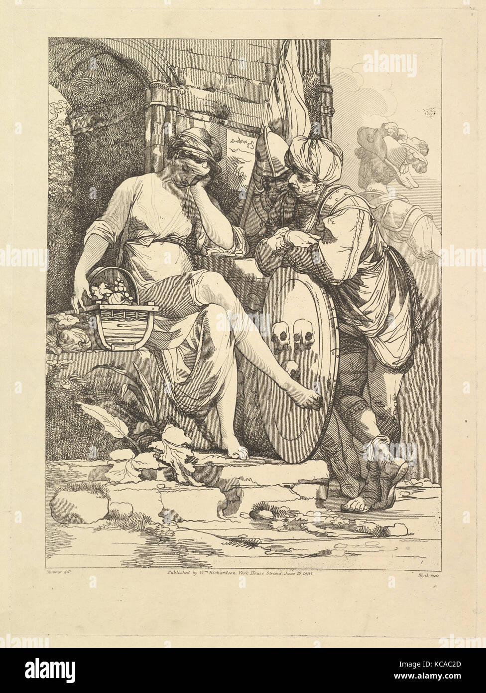 Banditti al mercato, Giugno 10, 1805, attacco, Piastra: 13 3/16 x 9 13/16 in. (33,5 x 25 cm), stampe, Robert Blyth (British, ca. 1750 Foto Stock