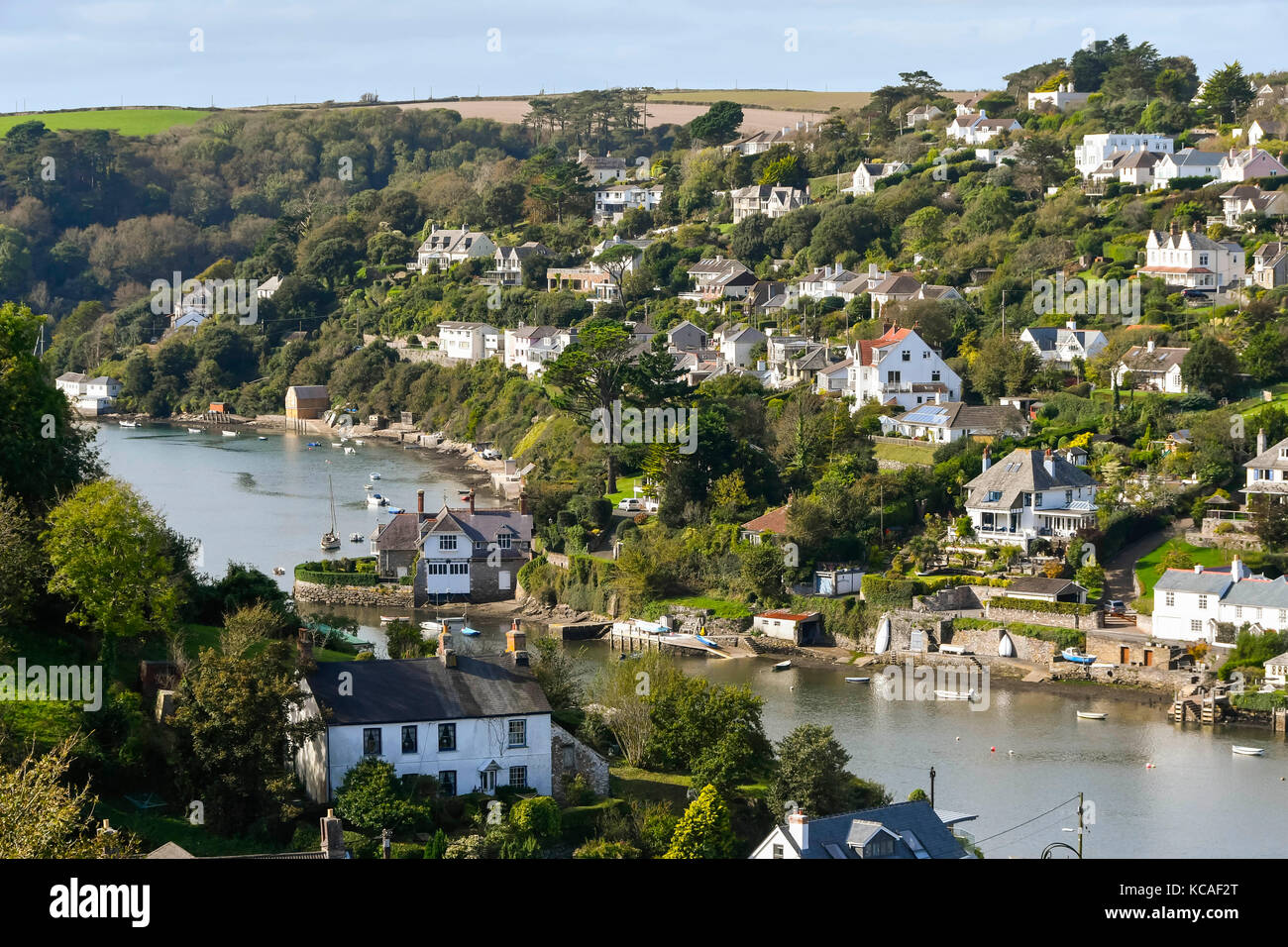 Noss mayo, Devon, Regno Unito. 3° ott 2017. uk meteo. Vista dalla collina sopra noss mayo nel devon di newton creek e newton ferrers su un caldo e soleggiato giorno d'autunno. Photo credit: Graham hunt/alamy live news Foto Stock