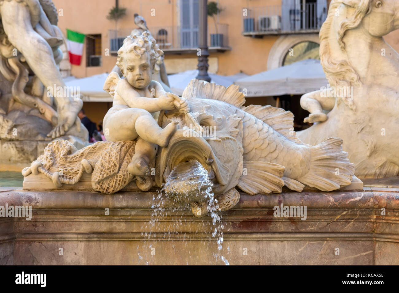 Fontana di Nettuno in piazza Navona, Roma, Italia. Foto Stock