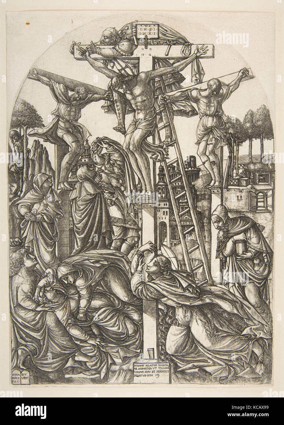La Deposizione, n.d., incisione, foglio: 11 15/16 x 8 9/16 in. (30,4 x 21,7 cm), stampe, Jean Piumino (francese, ca. 1485-dopo il 1561 Foto Stock