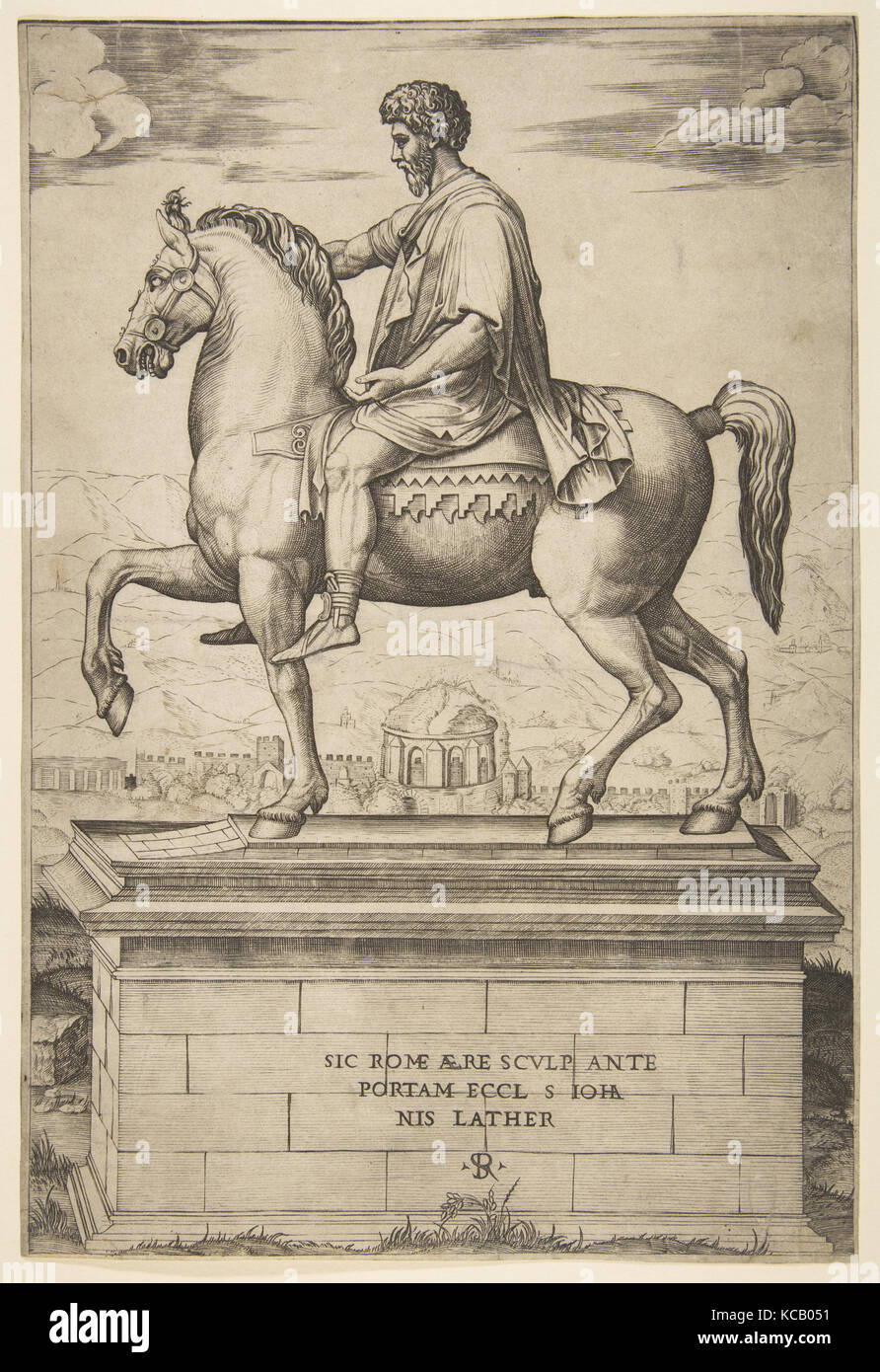 Statua equestre di Marco Aurelio, Marco Dente, tra 1515-27 Foto Stock