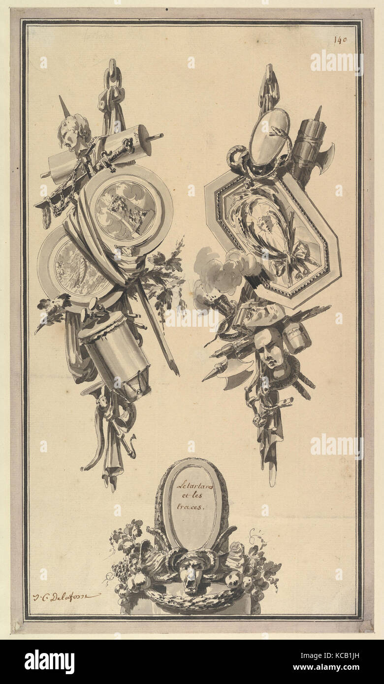Due progetti per i Trofei e un cartiglio, Jean Charles Delafosse, ca. 1768 Foto Stock