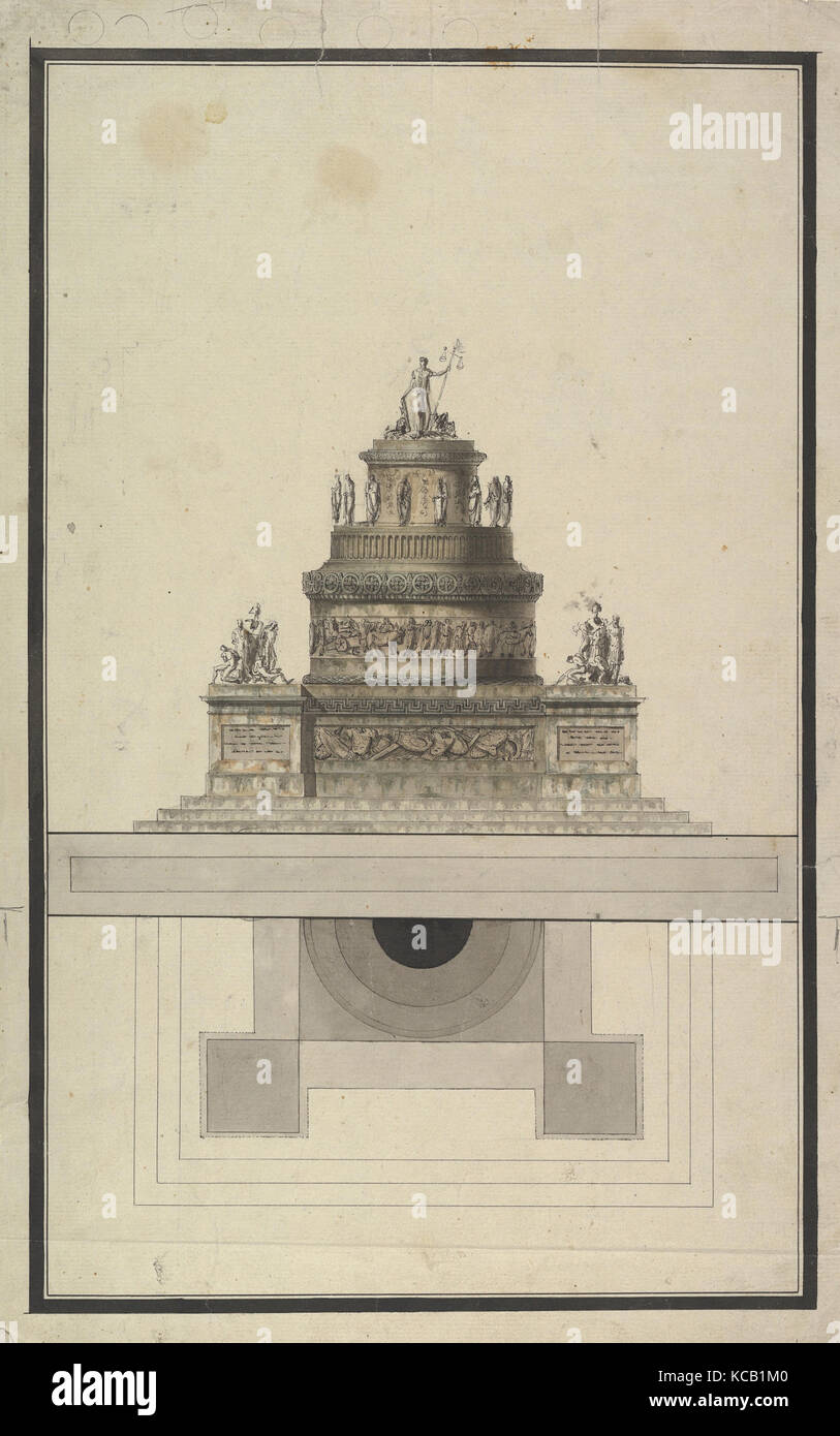 Elevazione e piano per un mausoleo rotondo, Jean Charles Delafosse Foto Stock