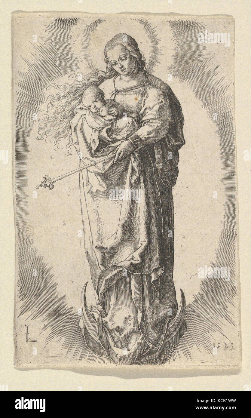 La Vergine con il bambino sulla Crescent, Lucas van Leyden, 1523 Foto Stock