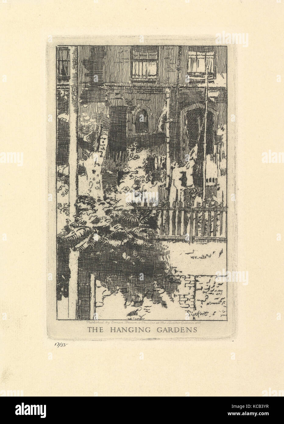 Il giardino pensile, 1929, attacco; Stato terzo di tre, Piastra: 7 x 4 7/16 in. (17,8 x 11,2 cm), stampe, Walter Richard Sickert Foto Stock
