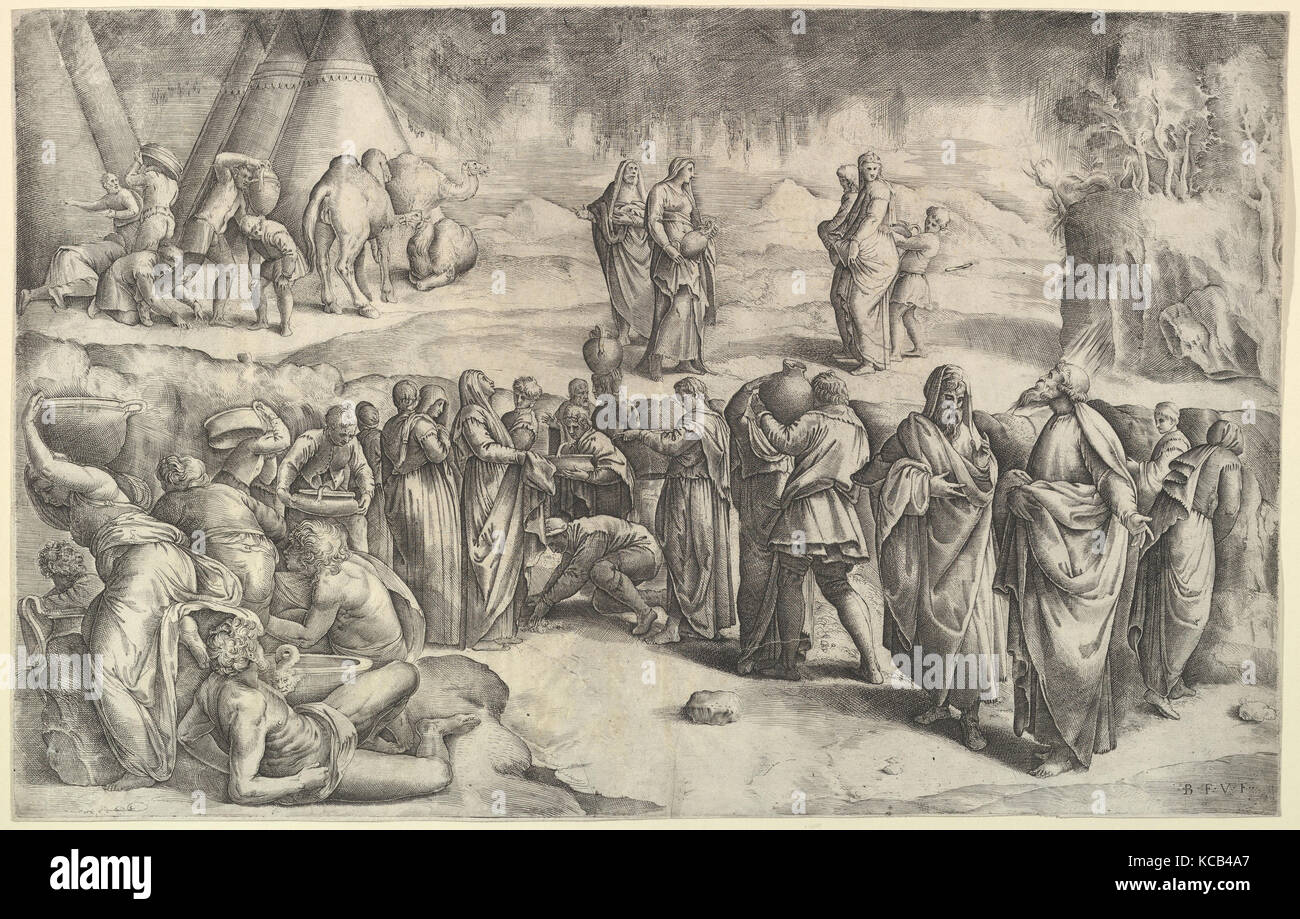 Gli Israeliti la raccolta della Manna, Battista Franco, ca. 1547 Foto Stock