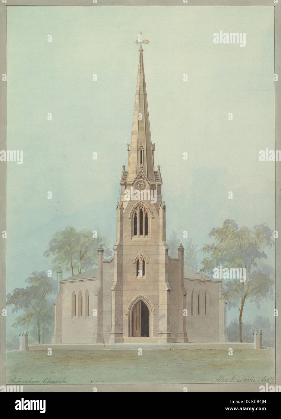 Chiesa dei Santi Apostoli, New York City, 1845, acquerello, inchiostro e grafite su carta, foglio: 19 7/8 x 10 3/8 in. (50,5 x 26,4 Foto Stock