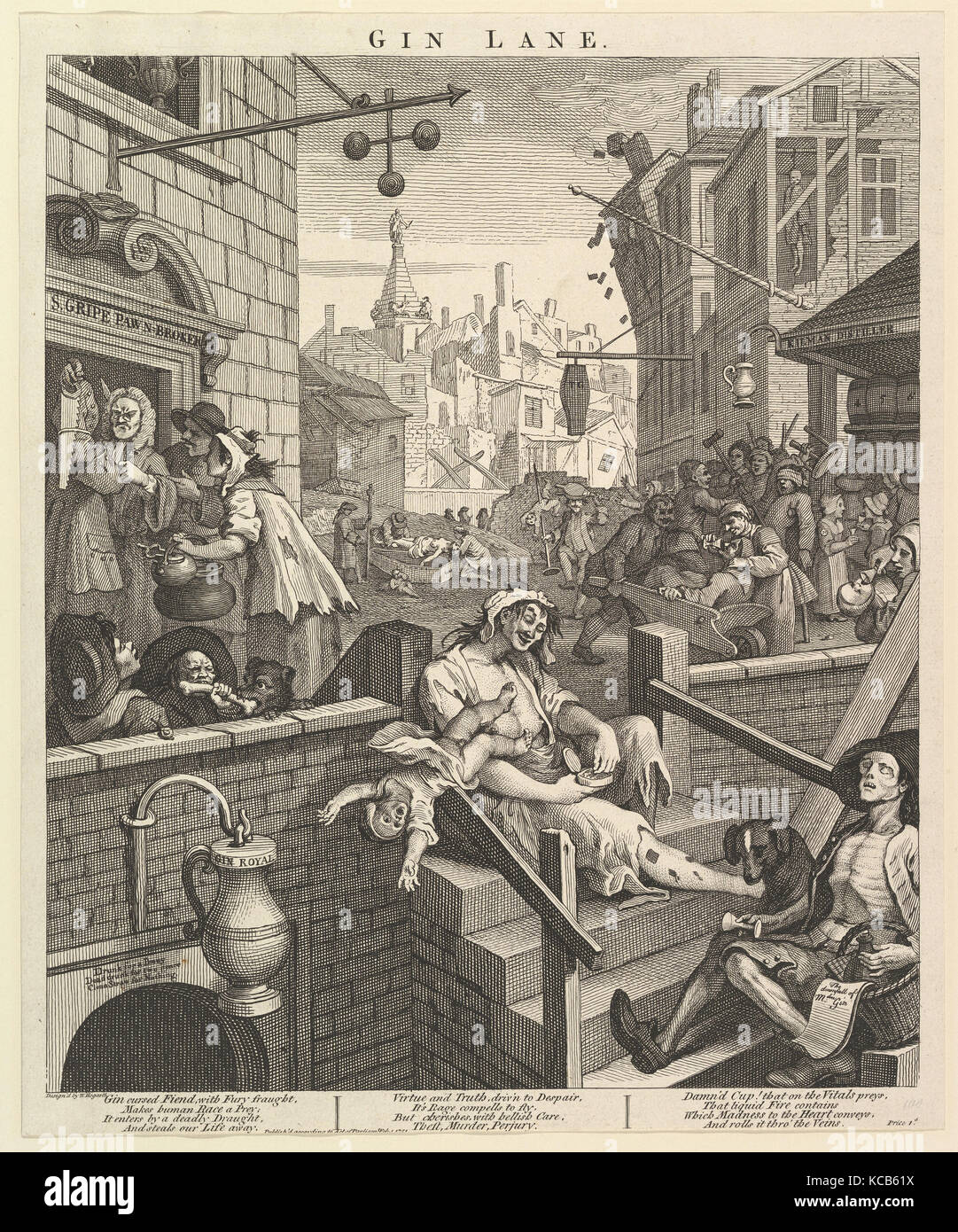 Il Gin Lane, 1 febbraio 1751, di attacco e di incisione; Stato terzo di tre, foglio: 15 1/16 x 12 1/2 in. (38,3 x 31,7 cm), stampa Foto Stock