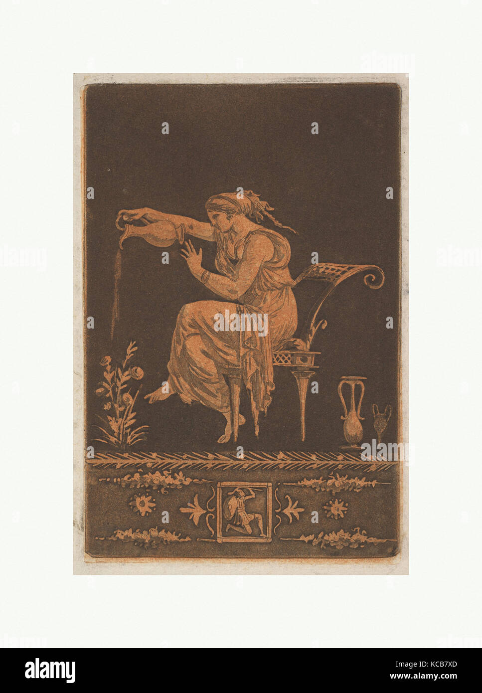 Jeune femme drapée, Assisi, arrosant une plante (giovane donna drappeggiato, seduto, irrigazione un impianto nello stile di rosso-figura vaso Foto Stock