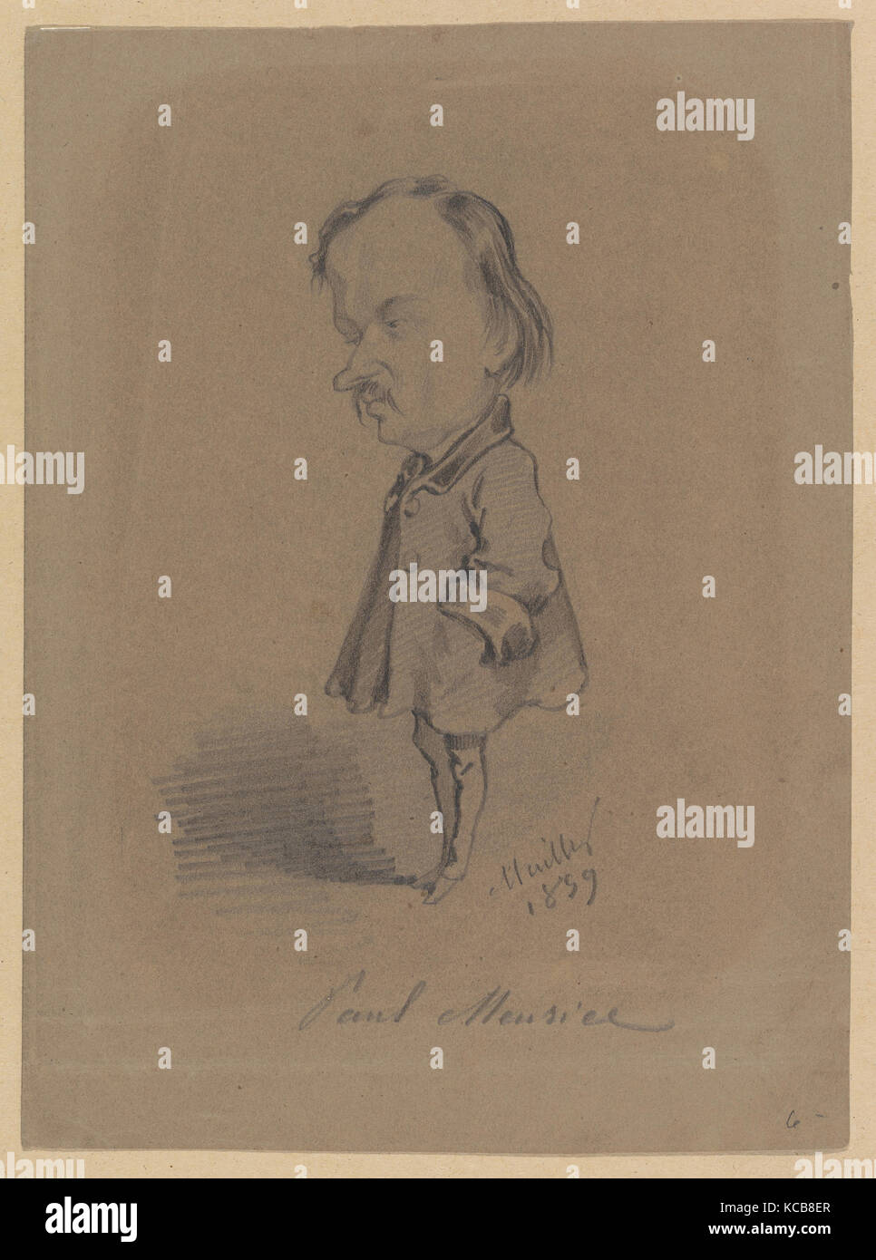 La caricatura di Paul Meurice, 1859, gesso nero su carta marrone, foglio: 7 1/4 x 5 5/16 in. (18,4 x 13,5 cm.), disegni, Hippolyte Foto Stock