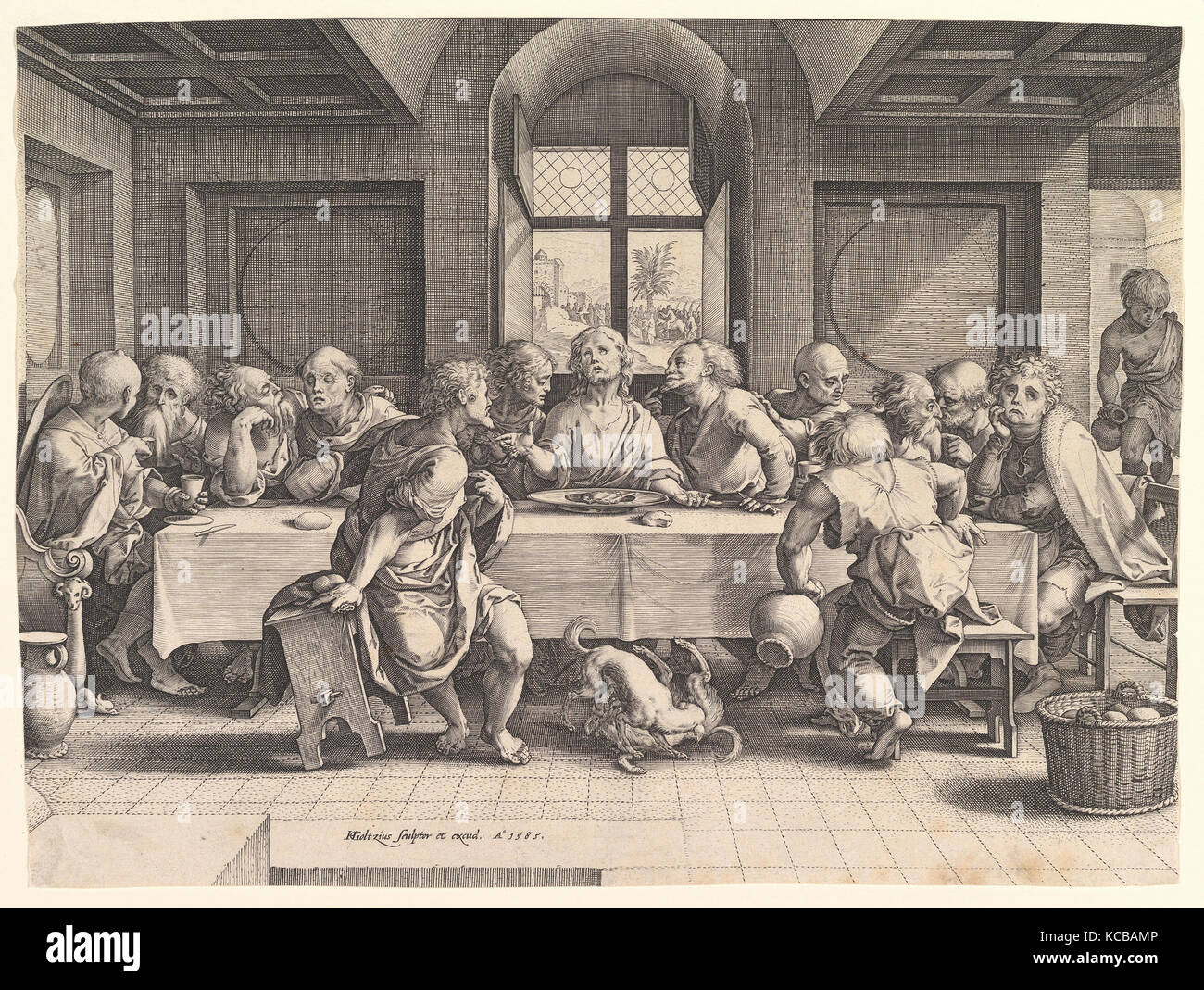 L'Ultima Cena, 1585, incisione; secondo stato di tre, foglio: 10 9/16 x 14 1/8 in. (26,8 x 35,8 cm), stampe, Hendrick Goltzius Foto Stock