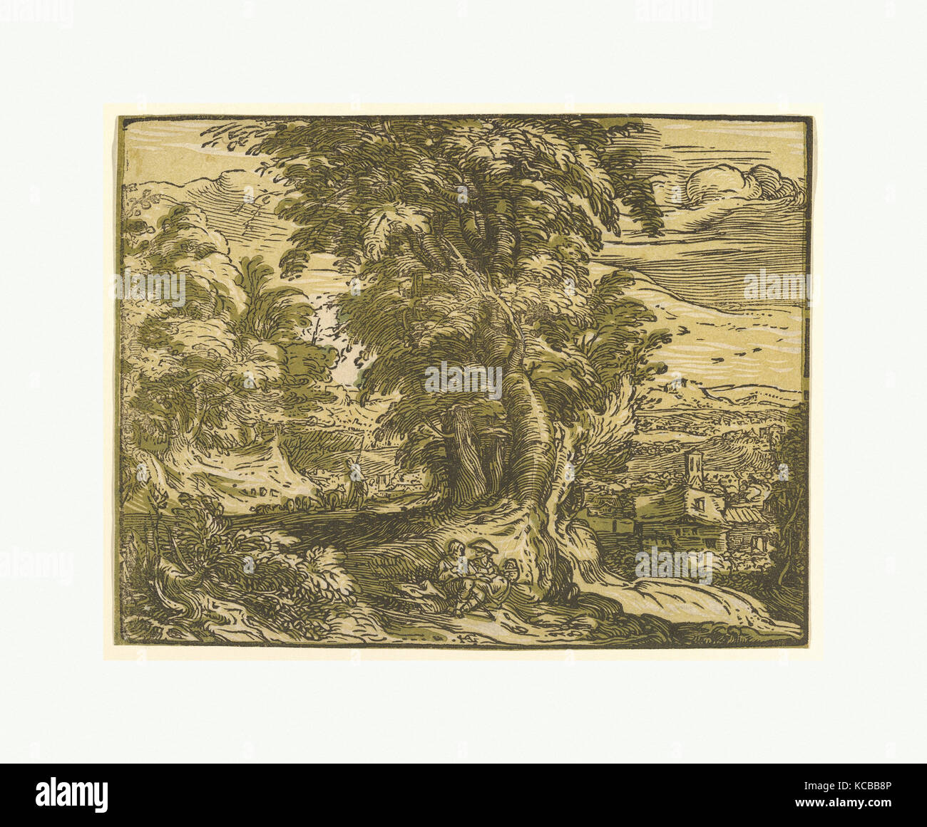 Paesaggio con coppia seduti, Hendrick Goltzius, dopo 1595 Foto Stock