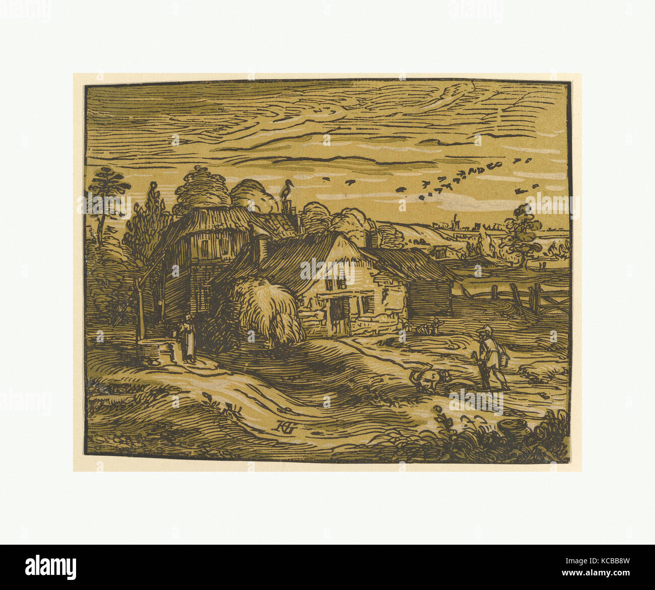 Paesaggio con Cottage, Hendrick Goltzius, ca. 1597-98 Foto Stock