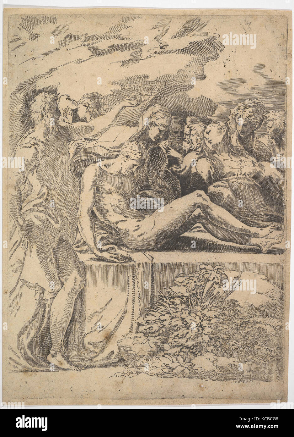Tumulazione, n.d., attacco, Piastra: 12 15/16 x 9 7/16 in. (32,9 x 24 cm), stampe Parmigianino (Girolamo Francesco Maria Mazzola Foto Stock