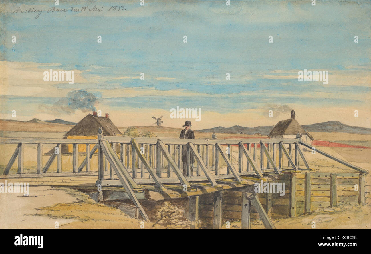 Paesaggio con un ponte vicino Mosbjerg, Martinus Rørbye, 1833 Foto Stock