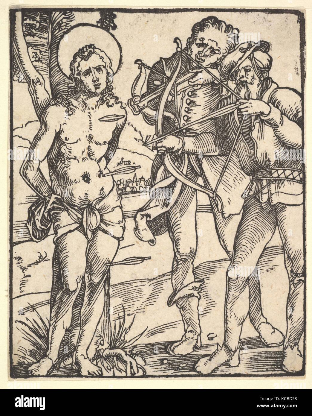 Il Martirio di San Sebastiano con due uomini di balestra, Hans Baldung Foto Stock
