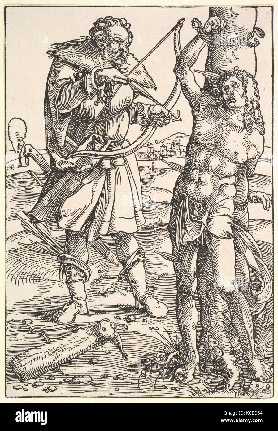 Il Martirio di San Sebastiano, Xilografia, foglio: 9 5/16 x 6 3/8 in. (23,6 × 16,2 cm), stampe, Hans Baldung (chiamato Hans Baldung Grien Foto Stock