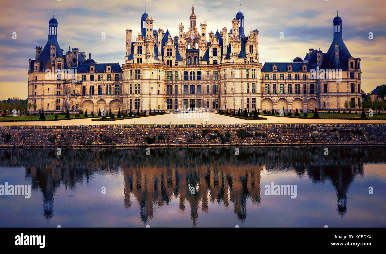 Magnifico castello di Chambord,della Valle della Loira, Francia. Foto Stock