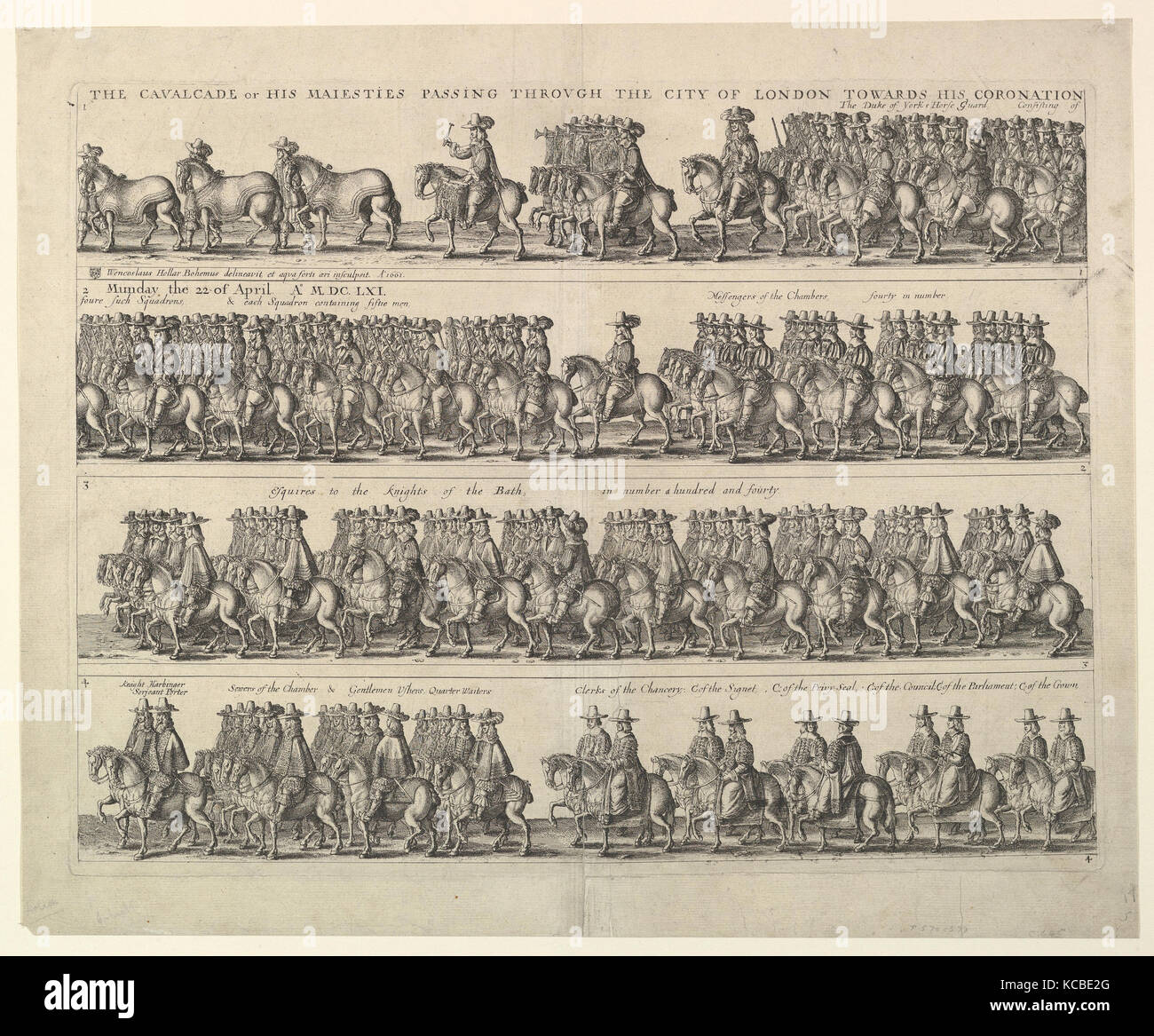 Processione solenne incoronazione di Carlo II a Londra Wenceslaus Hollar, 1662 Foto Stock