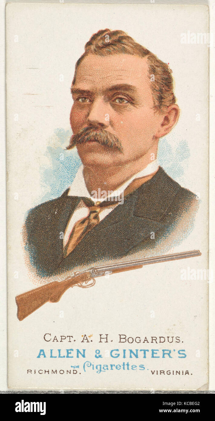 Il capitano Adam Henry Bogardus fucile, sparatutto, dal mondo in Champions, Serie 1 (N28) per Allen & Ginter sigarette, 1887 Foto Stock