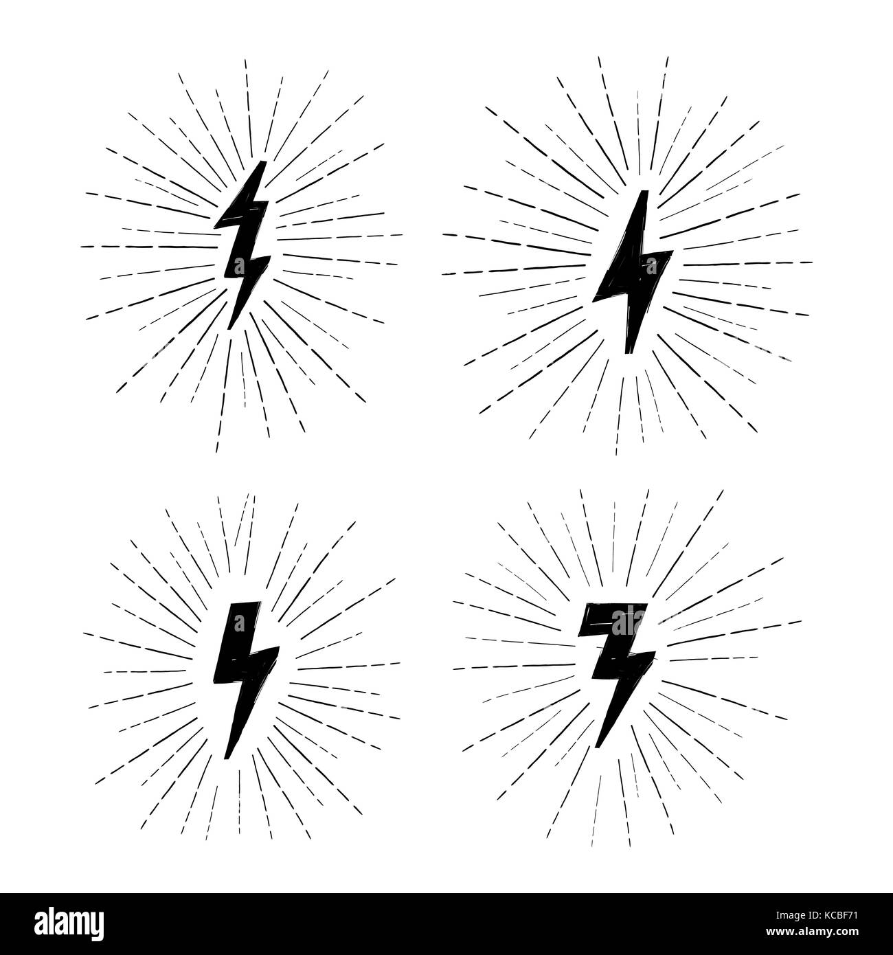 Fulmine set. Sciopero grunge icone di Thunderbolt con travi Illustrazione Vettoriale