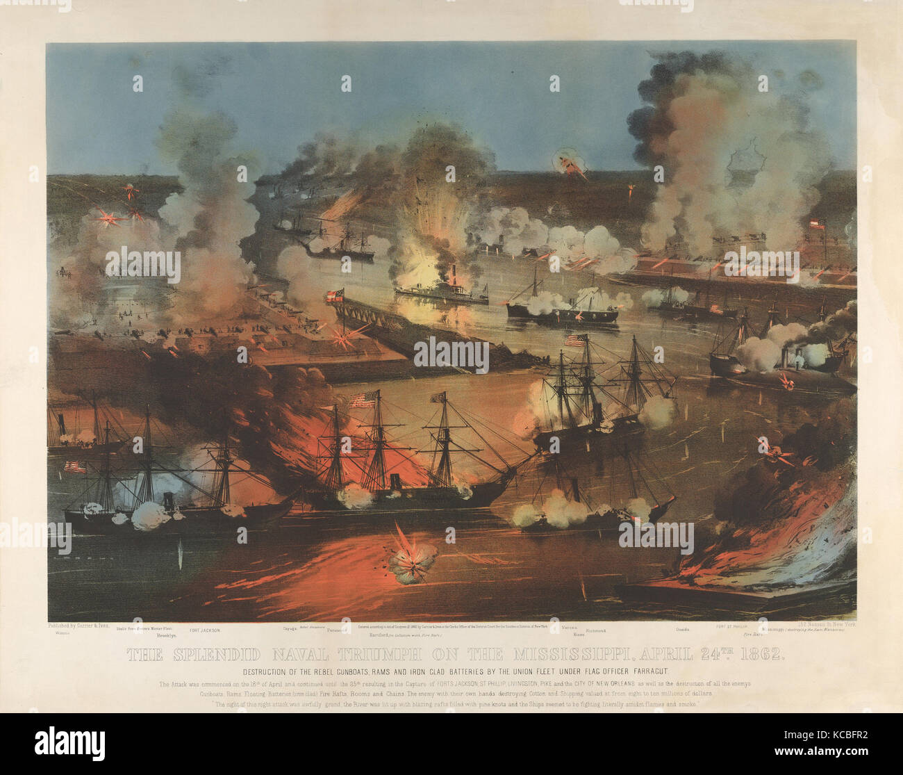 La splendida vittoria navale sul Mississippi, Aprile 24th, 1862: distruzione del ribelle Gunboats, Rams Foto Stock