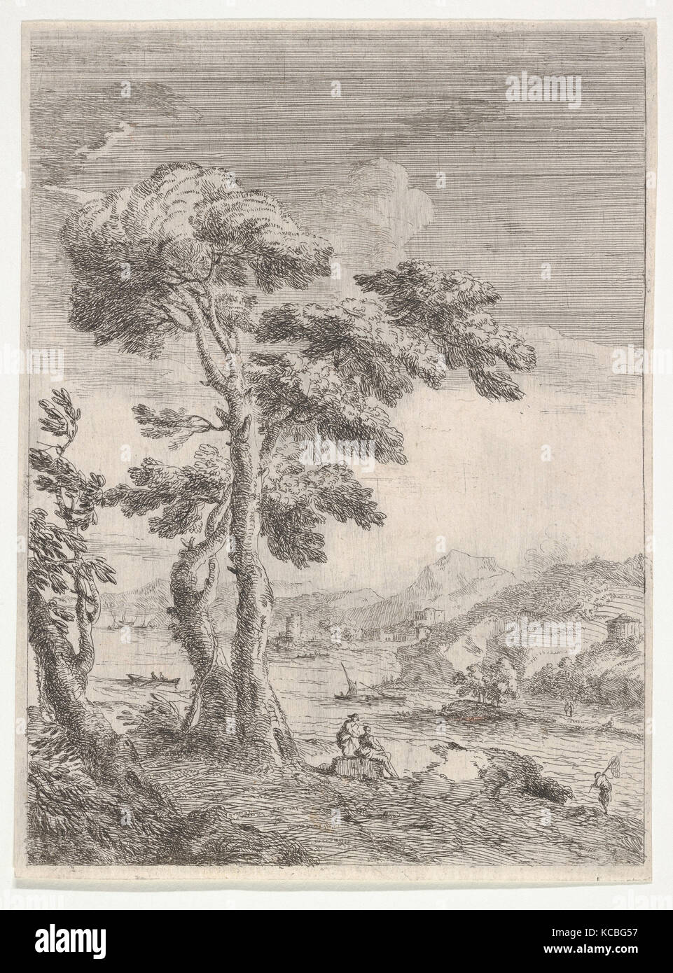Scena pastorale, attacco, Piastra: 6 15/16 x 5 1/8 in. (17,7 x 13 cm), stampe, Paolo Anesi (italiano, 1700-1774 Foto Stock