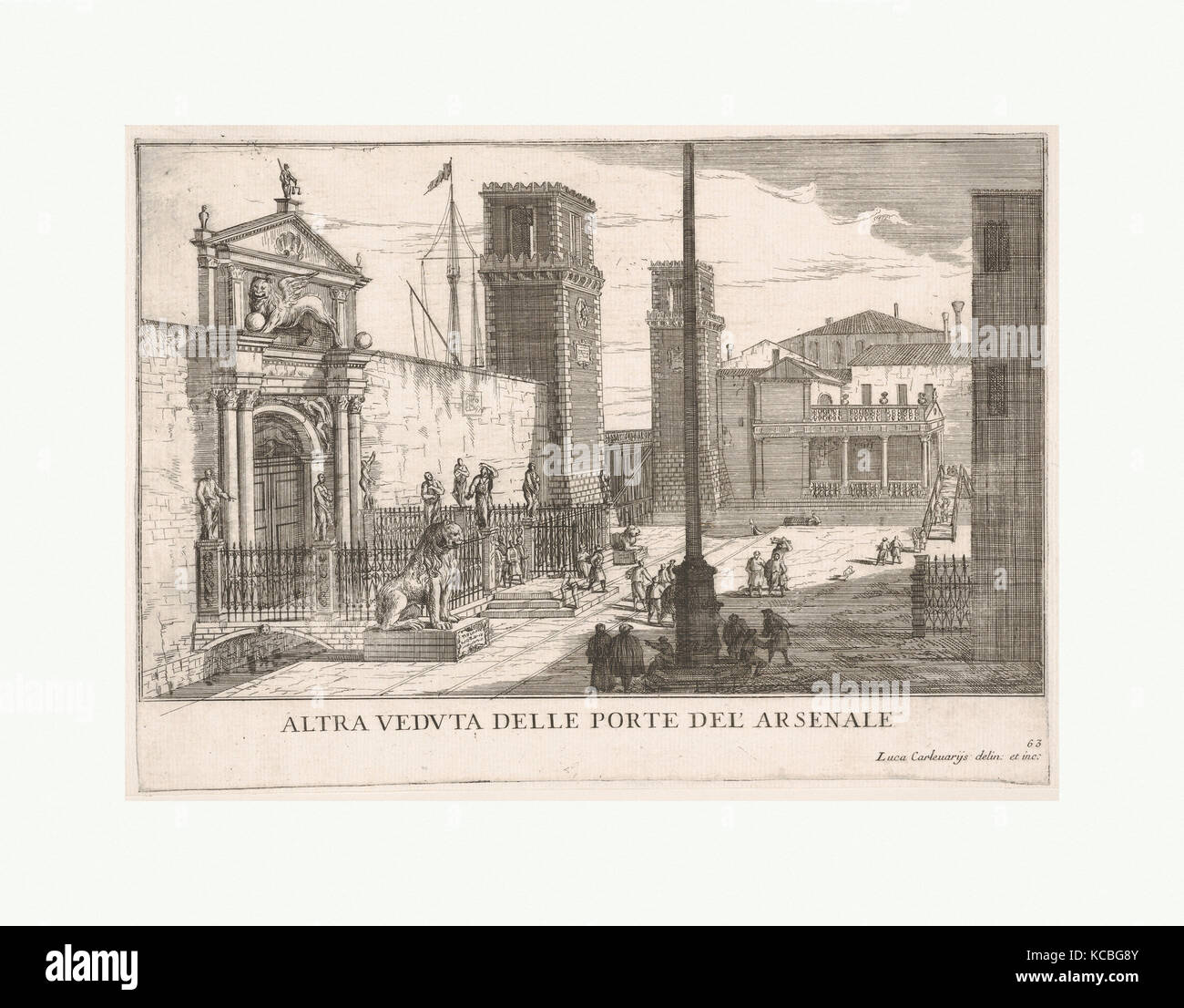 La piastra 63: Vista del cancello del cantiere e armory complessa (Arsenale), Venezia, 1703, dalla serie 'gli edifici e le viste Foto Stock
