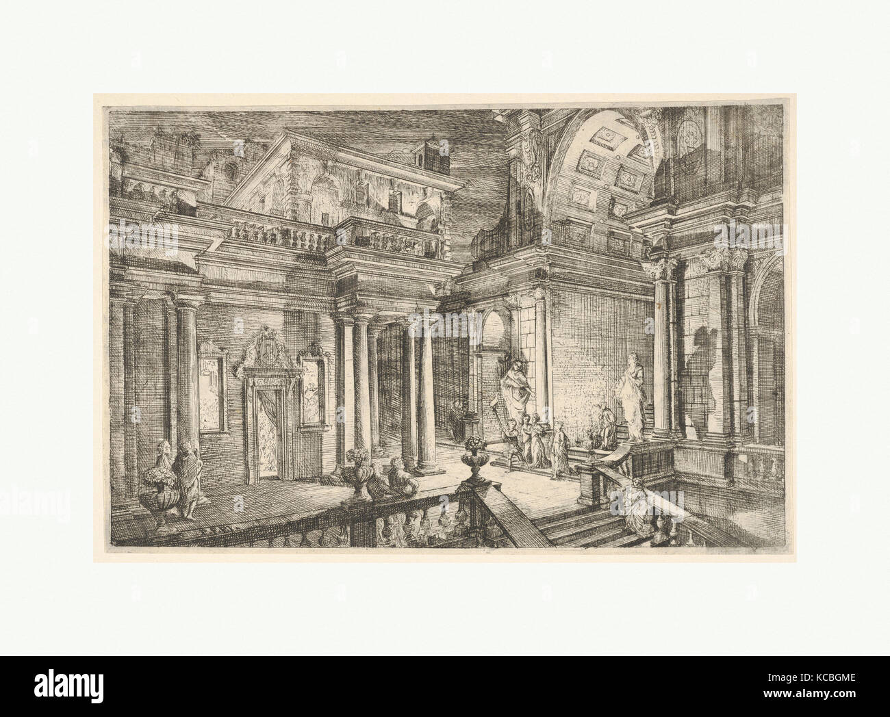Interno di un edificio classico che mostra persone impegnate nella conversazione, Pietro Francesco Prina, ca. 1700-1737 Foto Stock