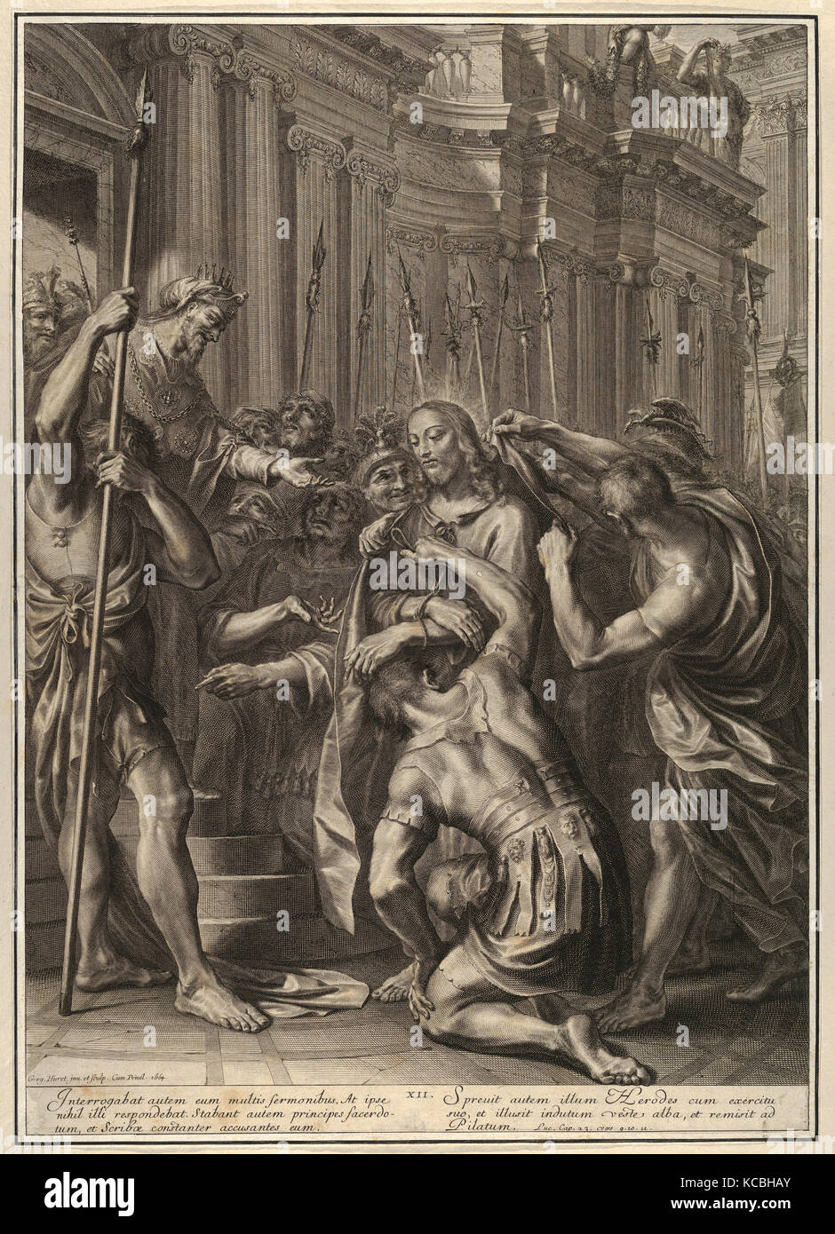 Disegni e Stampe, Stampa, Cristo prima di Erode, dalla passione di Cristo, la piastra 12, artista Grégoire Huret Foto Stock