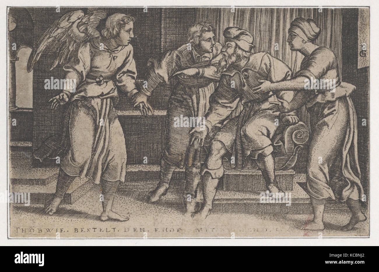 Tobiolo e l'Arcangelo Raffaello, dal racconto di Tobias, Georg Pencz, 1543 Foto Stock