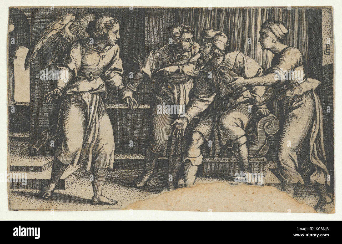 Tobiolo e l'Arcangelo Raffaello, dal racconto di Tobias, Georg Pencz, 1543 Foto Stock