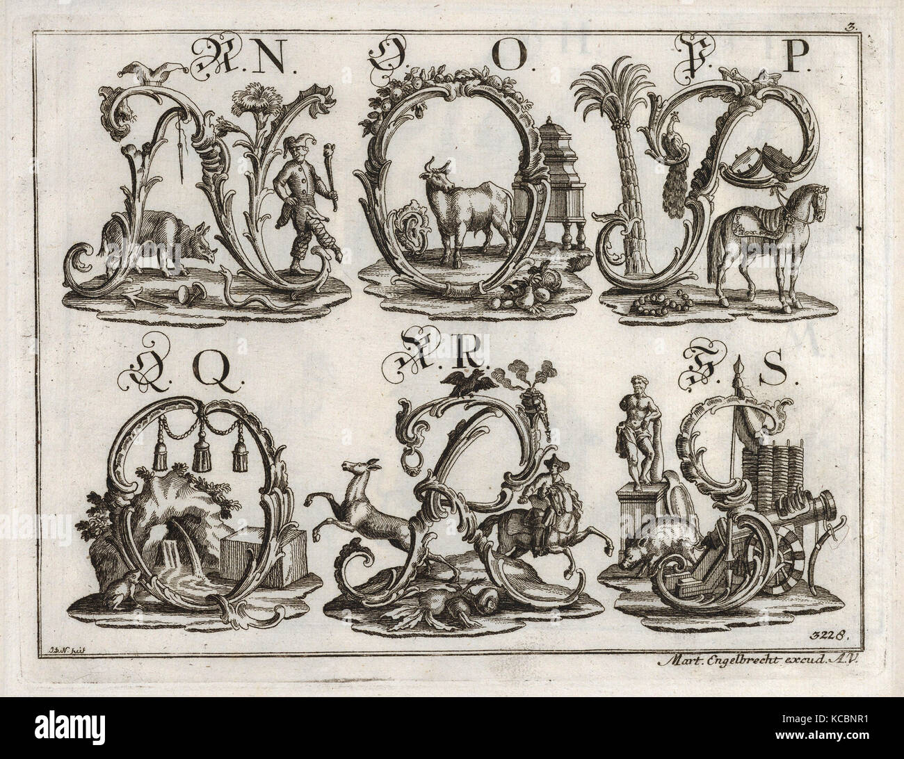 Disegni e Stampe, Stampa, decorato alfabeto romano, artista, editore, Johann David Nessenthaler, Martin Engelbrecht, Tedesco Foto Stock