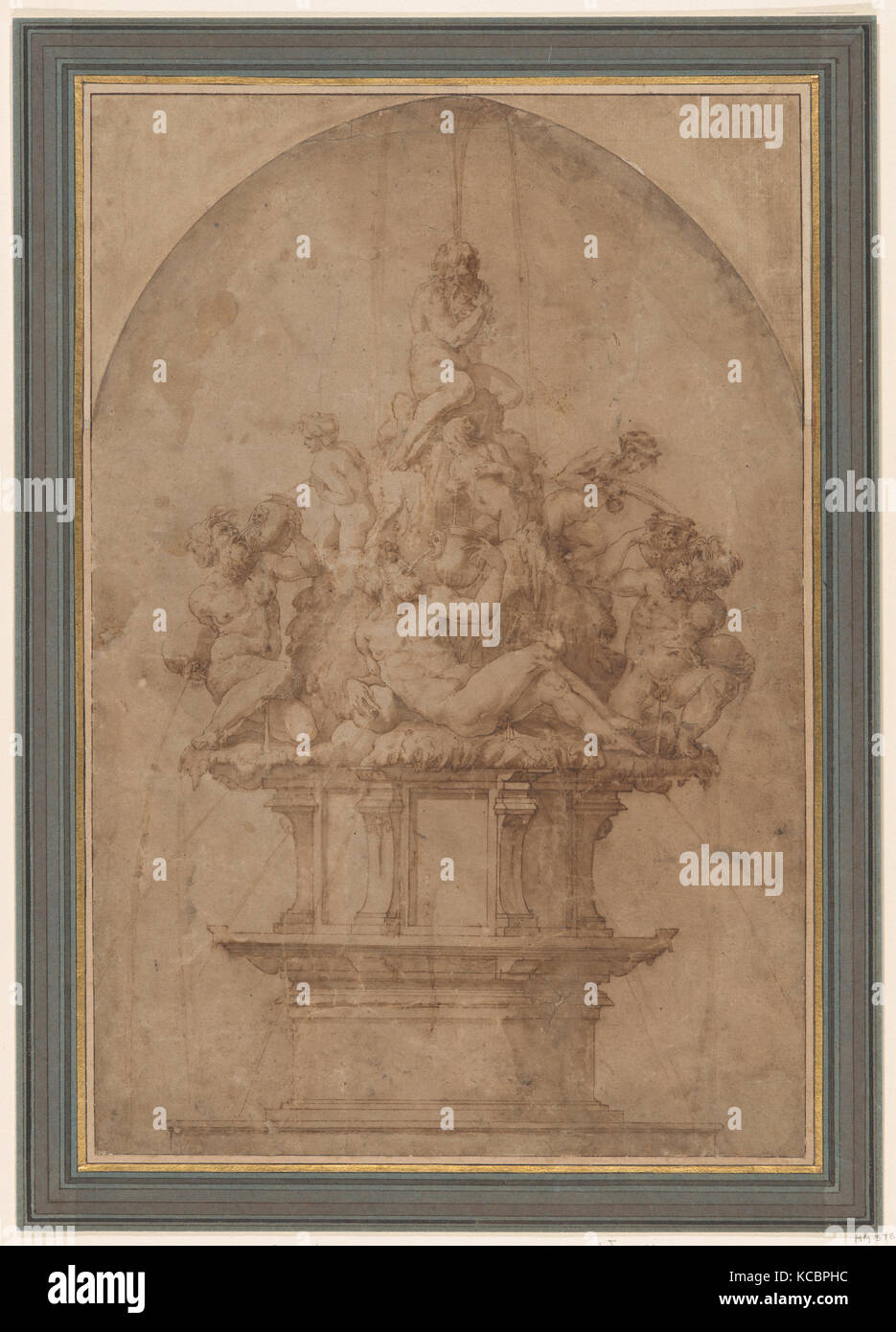 Design per una fontana con il fiume dèi e ninfe, Giorgio Vasari, 1511-74 Foto Stock