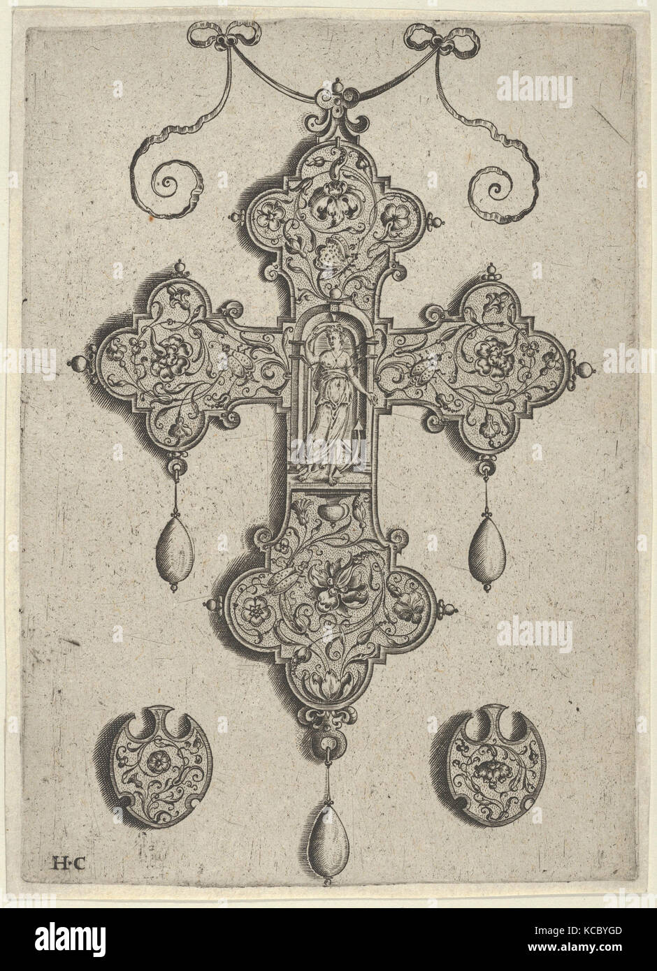 Cross-Shaped Design pendente con la speranza in piedi in un tempietto circolare, Jan Collaert I prima 1573 Foto Stock