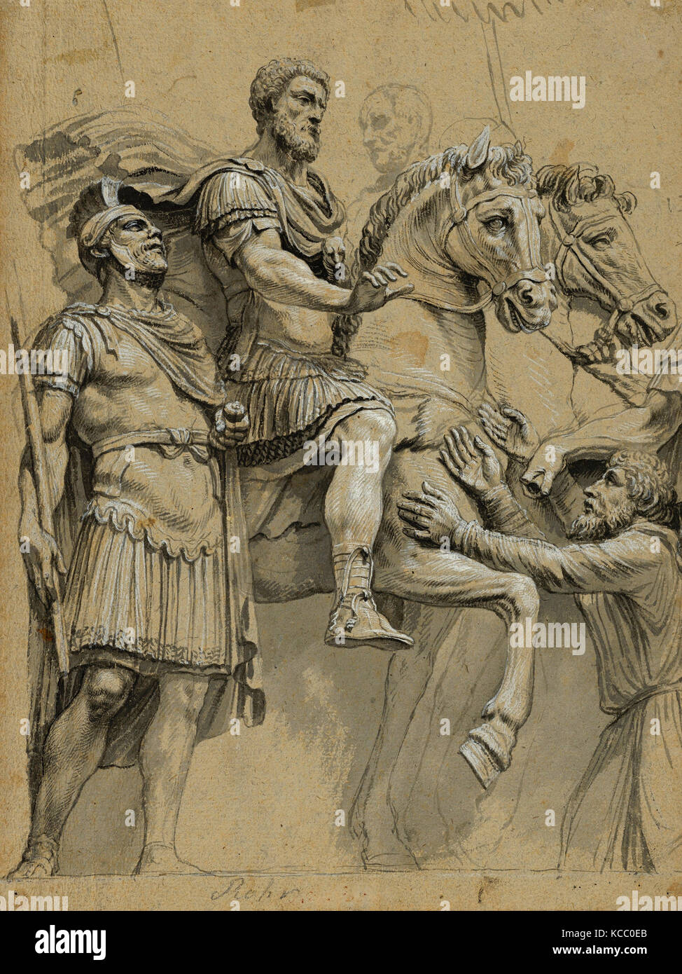 Marco Aurelio a cavallo (recto); Studio di un antico vaso (verso), anonimo,  tedesco del XVII secolo Foto stock - Alamy