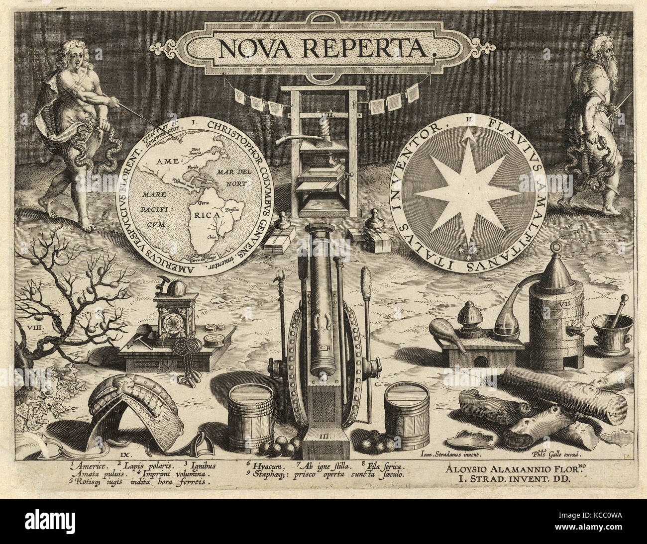 Le nuove invenzioni dei tempi moderni Nova Reperta, Titolo piastra, invenzione di staffe, Jan van der Straet Foto Stock