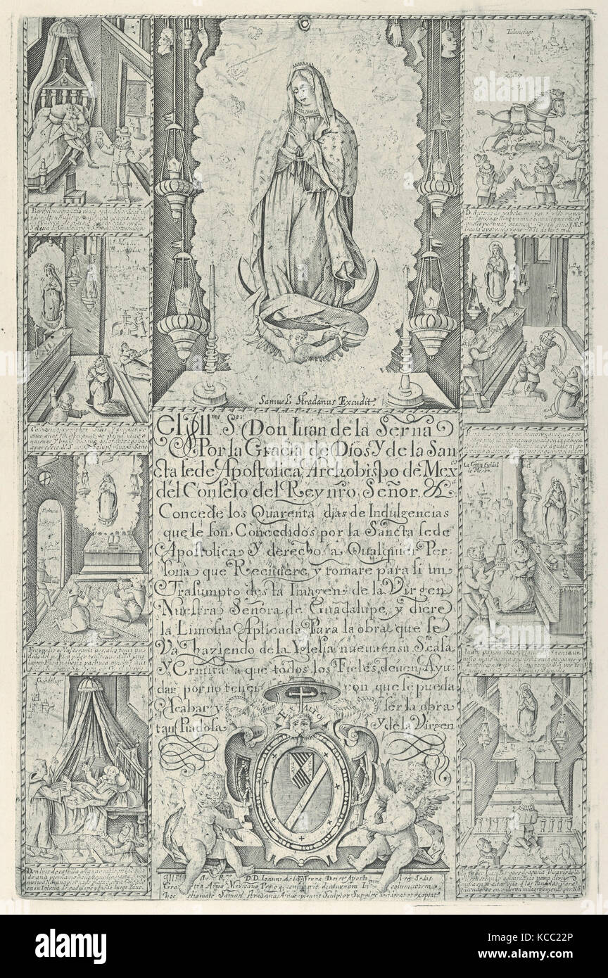 Indulgenza per donazione di alms verso la costruzione di una chiesa alla Vergine di Guadalupe (moderno impressione di facsimile Foto Stock