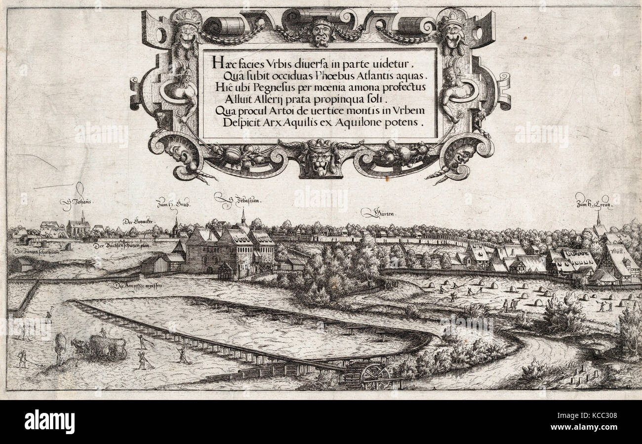 Disegni e stampe, stampa, vista di Norimberga, a ovest; a sinistra, al centro e a destra le piastre, artista, Hanns Lautensack, Tedesco Foto Stock