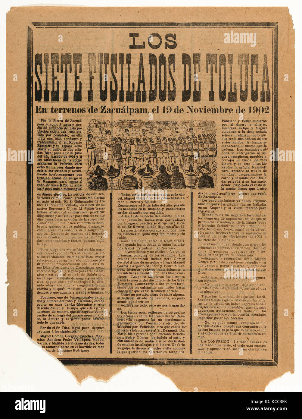 Broadsheet relative ai sette uomini essendo eseguito da un plotone di esecuzione del 19 novembre 1902 sul conto del loro omicidio su luglio 9 Foto Stock