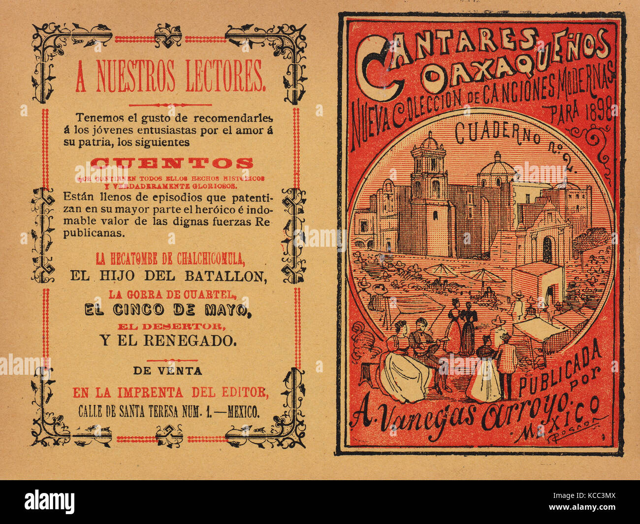 Coperchio per 'Cantares Oaxaquenos: Nueva Coleccion de Canciones Modernas para 1898', coppie camminare a braccetto nella periferia Foto Stock